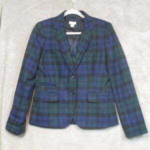 J. Crew Factory Blackwatch Plaid 2 Button Wool Blend Academia Blazer Size 4